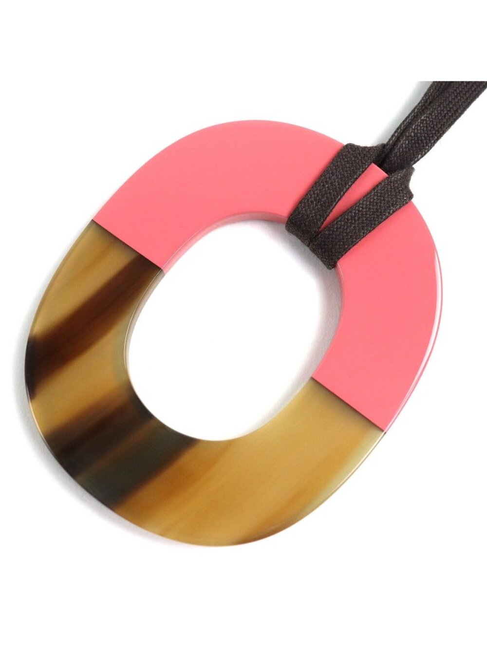 Hermes Isthme Bicolor Pendant Buffalo Horn Lacquer Wood Beige Pink